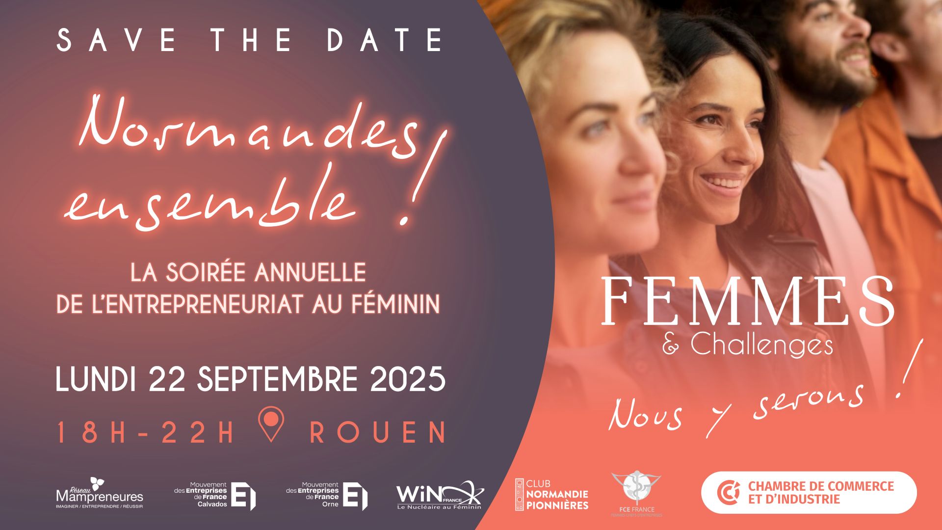 Soirée inter-réseaux féminins le 22 septembre 2025 : Normandes Ensemble ! La soirée annuelle de l’entrepreneuriat au féminin !
